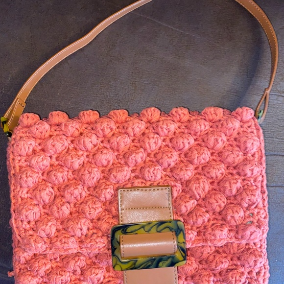 OKPTA Womens Red Orange Cinnabar Slender Medium Crocheted Handbag Baguette Purse - Picture 5 of 11